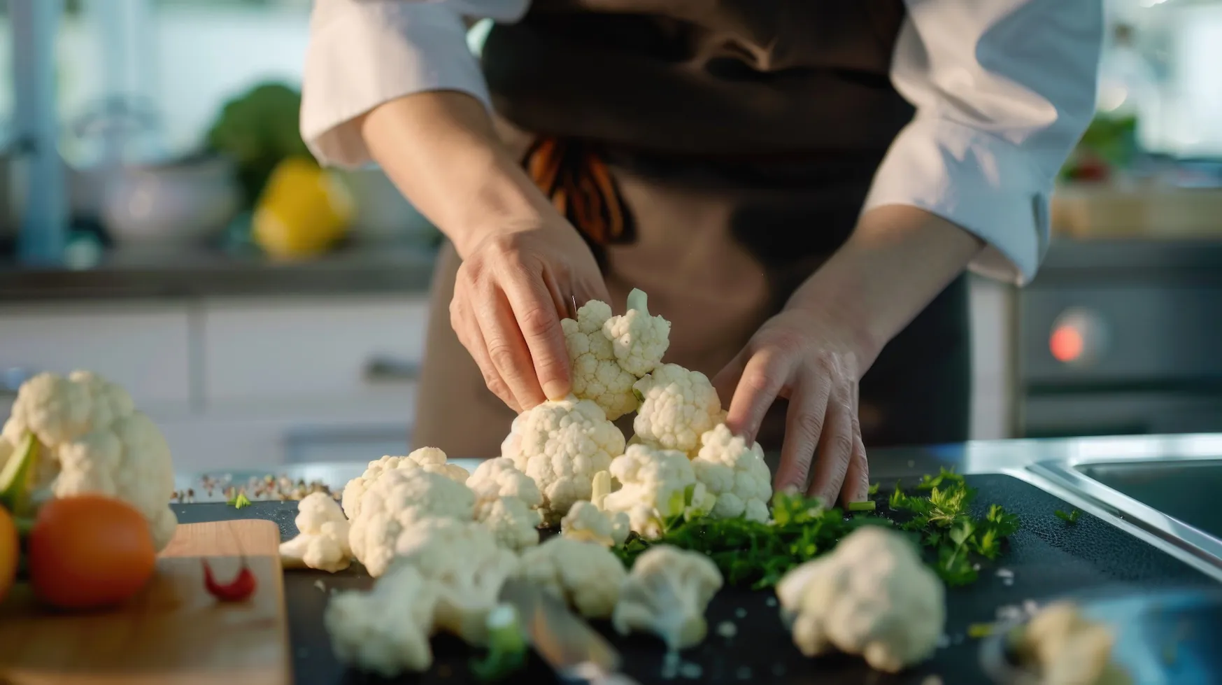 person handling cauliflower heads