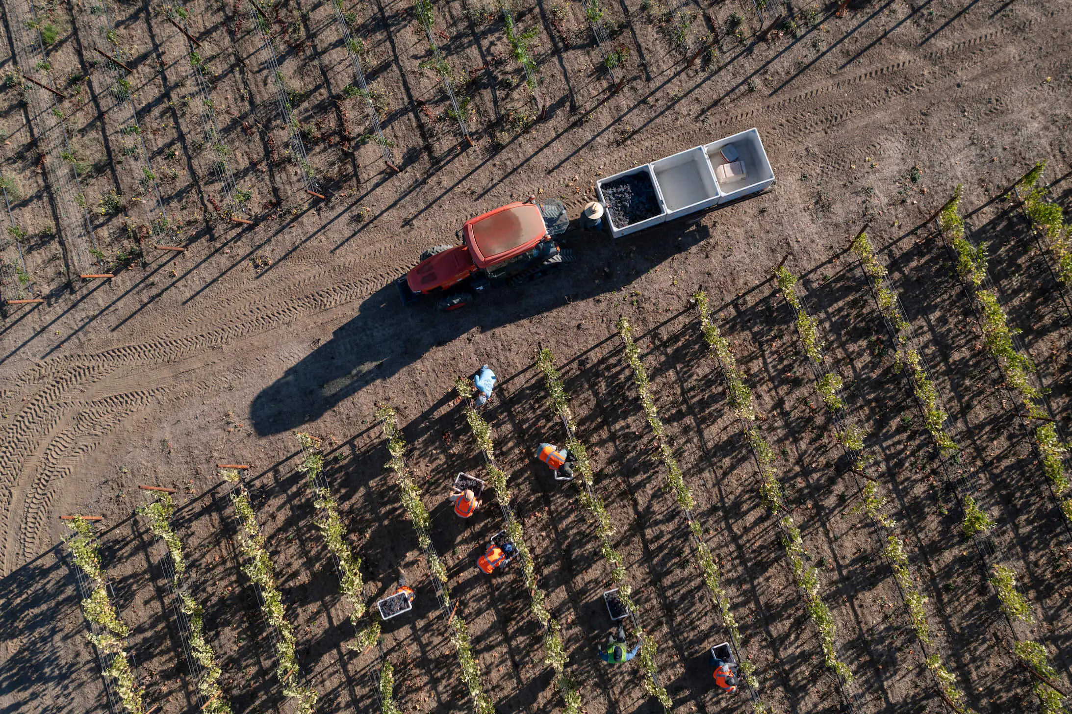 red tractor view from above ground